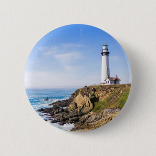Badge Rond 5 Cm Lighthouse on hill blue sky white house ocean