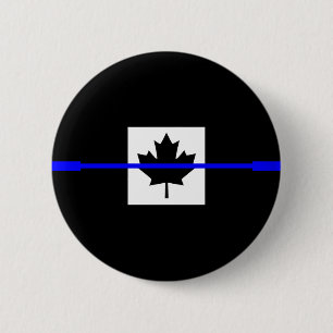 Badge Rond 5 Cm Ligne Bleue fine sur le Décor du drapeau canadien
