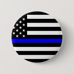 Badge Rond 5 Cm - Ligne bleue mince de la police du pavillon amér