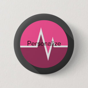 Badge Rond 5 Cm Ligne ECG médicale infirmière rose noir