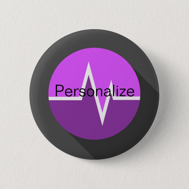 Badge Rond 5 Cm Ligne EKG médical violet noir (Devant)