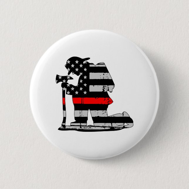 Badge Rond 5 Cm Ligne rouge de sapeur-pompier d'agenouillement (Devant)