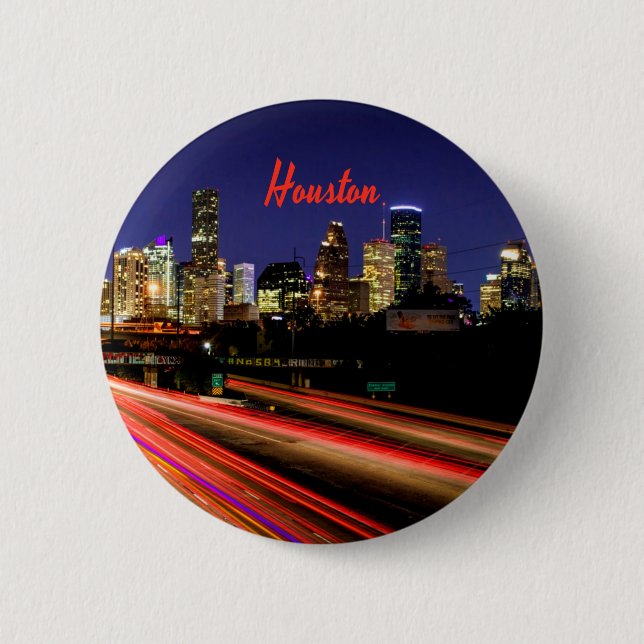 Badge Rond 5 Cm Ligne Skyline de Houston Texas City (Devant)