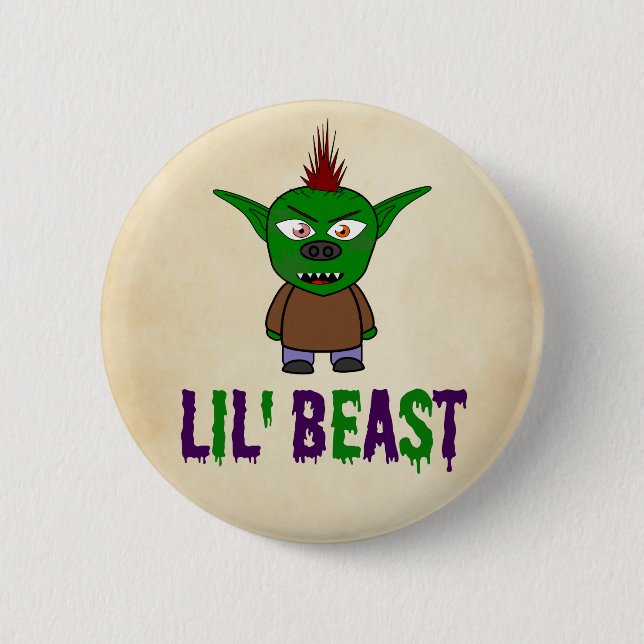 Badge Rond 5 Cm Lil' Beast Driving Police Goblin Halloween (Devant)