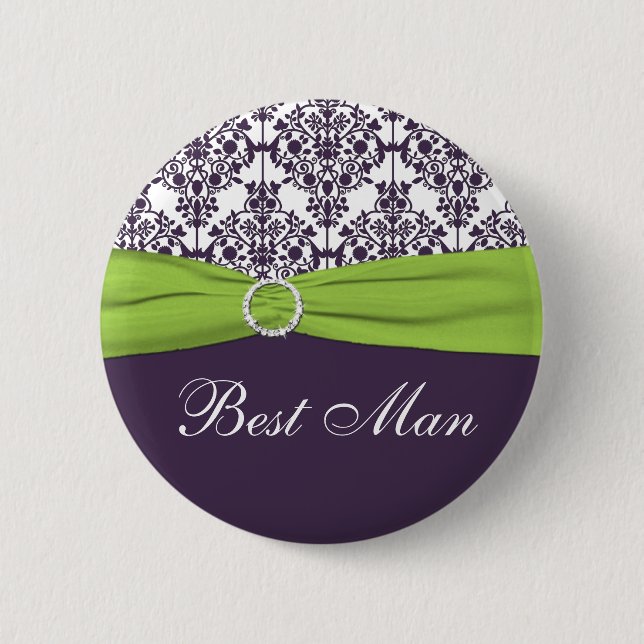 Badge Rond 5 Cm Lime et pourpre Damask Meilleure broche pour homme (Devant)