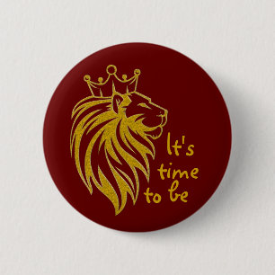 Badge Rond 5 Cm Lion Avec Couronne - Style Or 2