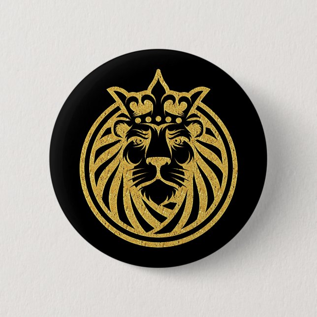 Badge Rond 5 Cm Lion Avec Couronne - Style Or 4 (Devant)