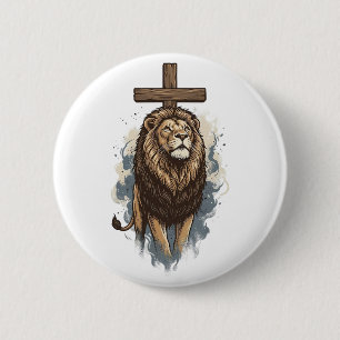 Badge Rond 5 Cm Lion chrétien et croix vintage