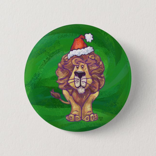 Badge Rond 5 Cm Lion Christmas on Green (Devant)