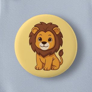 Badge Rond 5 Cm Lion de dessin animé mignon sur fond jaune