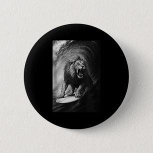 Badge Rond 5 Cm Lion drôle de surf selfie sur surfboard safari
