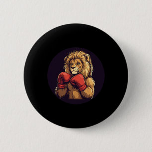 Badge Rond 5 Cm Lion Fort Avec Costume Mitts En Boxe Pour Garçons