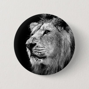 Badge Rond 5 Cm Lion noir et blanc