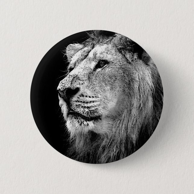 Badge Rond 5 Cm Lion noir et blanc (Devant)