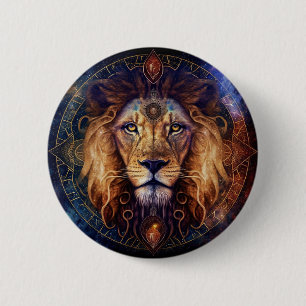 Badge Rond 5 Cm Lion Spirit Mandala Art Visionnaire