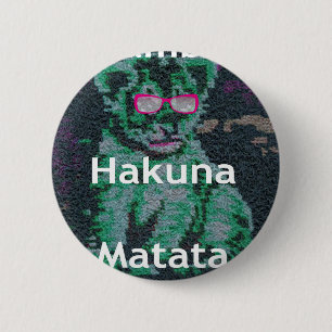 Badge Rond 5 Cm Lion vert avec lunettes roses "Hakuna Matata" Art