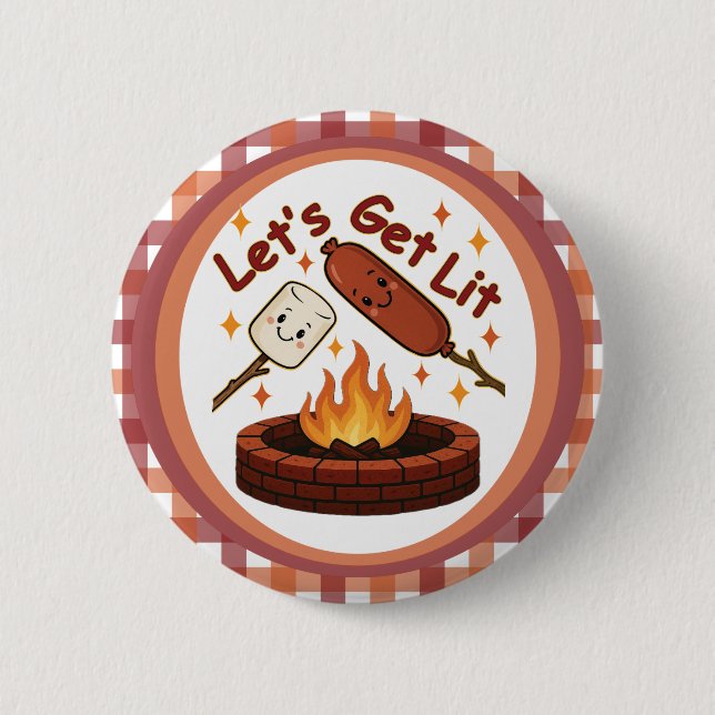 Badge Rond 5 Cm Lit Firepit - mignon Marshmallow & Hot Dog (Devant)