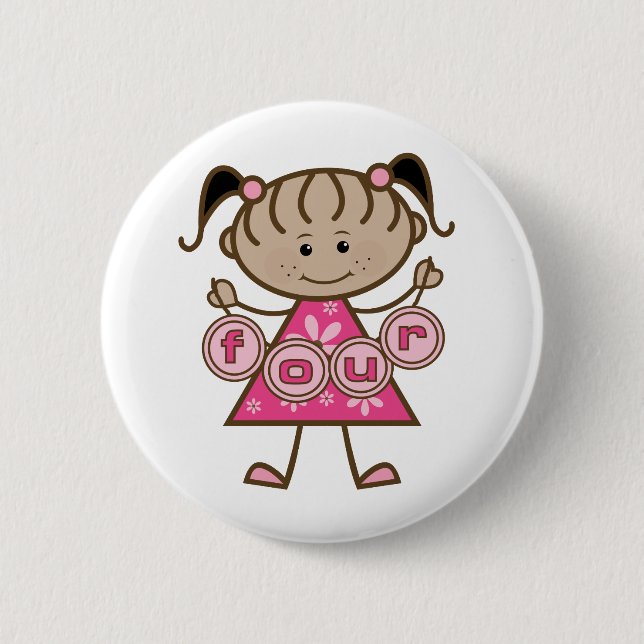 Badge Rond 5 Cm Little Girl 4th Birthday Tshirts et cadeaux (Devant)