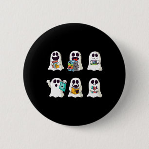 Badge Rond 5 Cm Livre de lecture Ghost Maître Enseignant Halloween