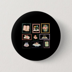 Badge Rond 5 Cm Livre Timbre Livreque Amoureux de Lecture