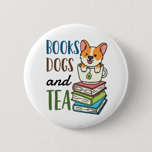 Badge Rond 5 Cm Livres Chiens et Tea Weekend Lecture