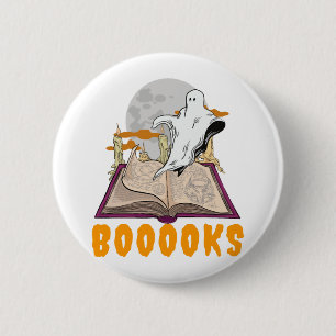 Badge Rond 5 Cm Livres d'Halloween. Lecture fantôme halloween