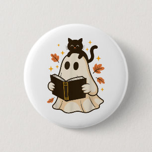 Badge Rond 5 Cm Livres Ghost Lecture Livre Halloween Bibliothèque