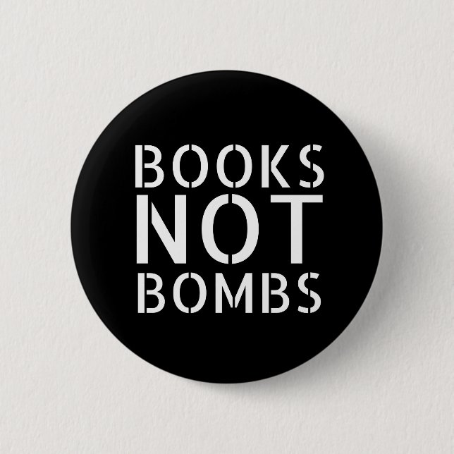 Badge Rond 5 Cm Livres pas bombes - Slogan anti-guerre (Devant)