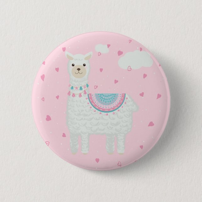 Badge Rond 5 Cm Llama rose et turquoise (Devant)