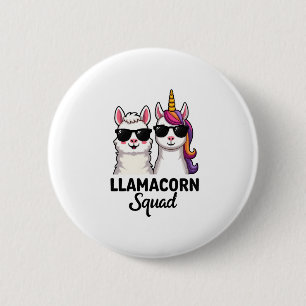 Badge Rond 5 Cm Llamacorn Squad Drôle de Licorne Llama Squad Noël