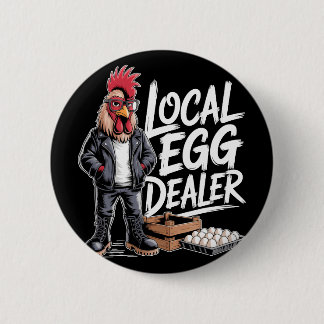 Badge Rond 5 Cm Local Egg Dealer Roster Farmer Funny Chicken Easte