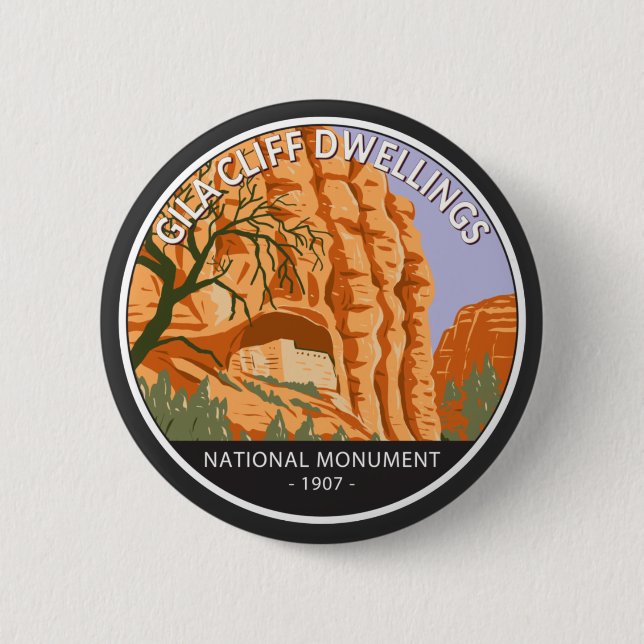 Badge Rond 5 Cm Logements Gila Cliff Monument National Circle (Devant)