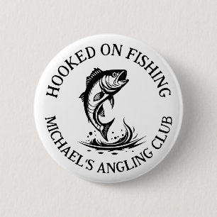 Badge Rond 5 Cm Logo Crochet Pêche, Club de Pêche Personnalisé