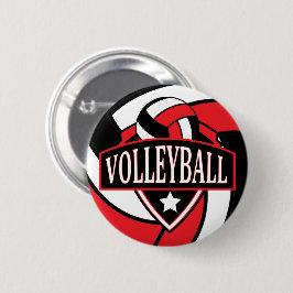 Badge Rond 5 Cm Logo de volleyball rouge et noir