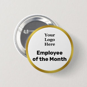Badge Rond 5 Cm Logo d'entreprise Employé du mois Blanc et Or