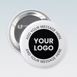 Badge Rond 5 Cm Logo d'entreprise & Texte modifiable Blanc & Noir