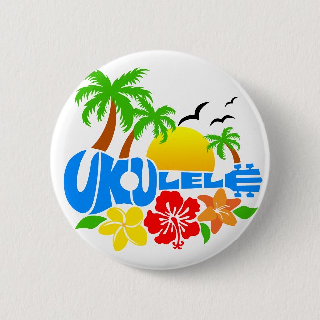 Badge Rond 5 Cm Logo d'île d'ukulélé (Devant)
