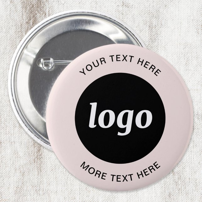 Badge Rond 5 Cm Logo Simple Avec Bouton Entreprise Pink Bleu Texte (Logo and text business promotional blush pink button)
