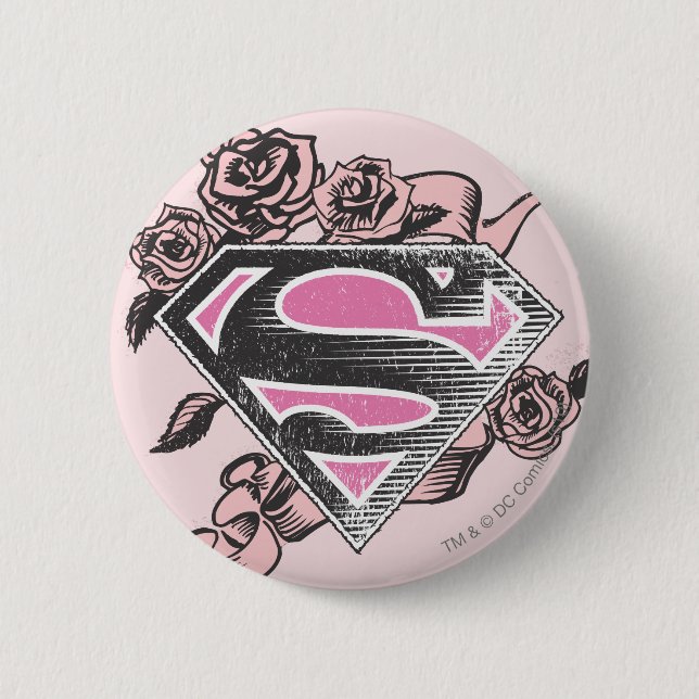 Badge Rond 5 Cm Logo Supergirl avec Rose (Devant)