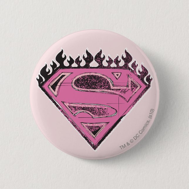 Badge Rond 5 Cm Logo Supergirl rose avec flammes (Devant)