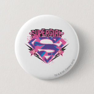 Badge Rond 5 Cm Logo Supergirl rose et violet Grunge