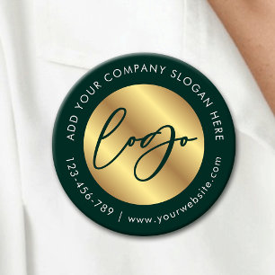 Badge Rond 5 Cm Logo Vert & Or Entreprise Promotionnelle d'Affaire