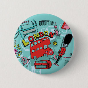 Badge Rond 5 Cm Londres ~ Angleterre Royaume-Uni Travel Art