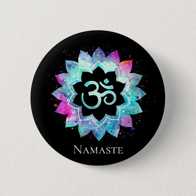 Badge Rond 5 Cm *~* Lotus AUM OM Symbole Aquarelle Mandala (Devant)