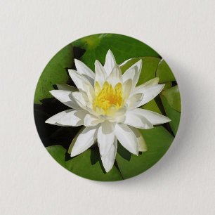 Badge Rond 5 Cm Lotus blanc