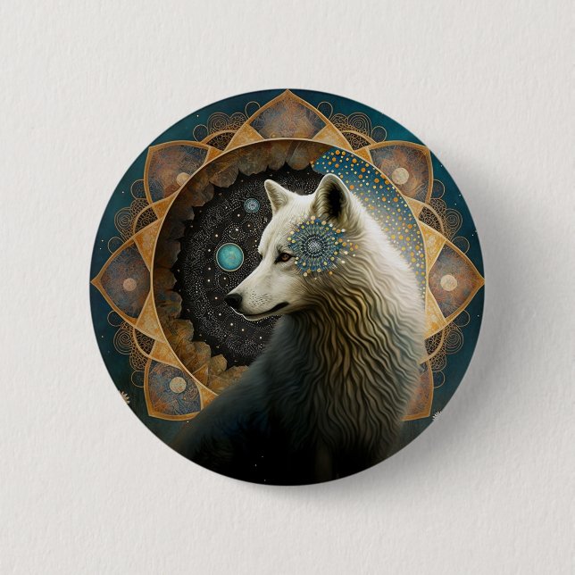 Badge Rond 5 Cm Loup blanc Mandala (Devant)
