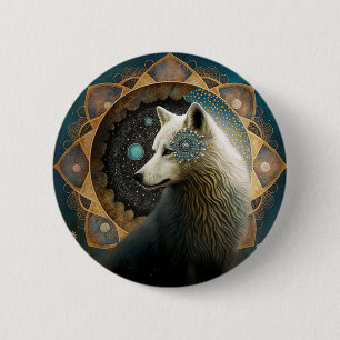 Badge Rond 5 Cm Loup blanc Mandala