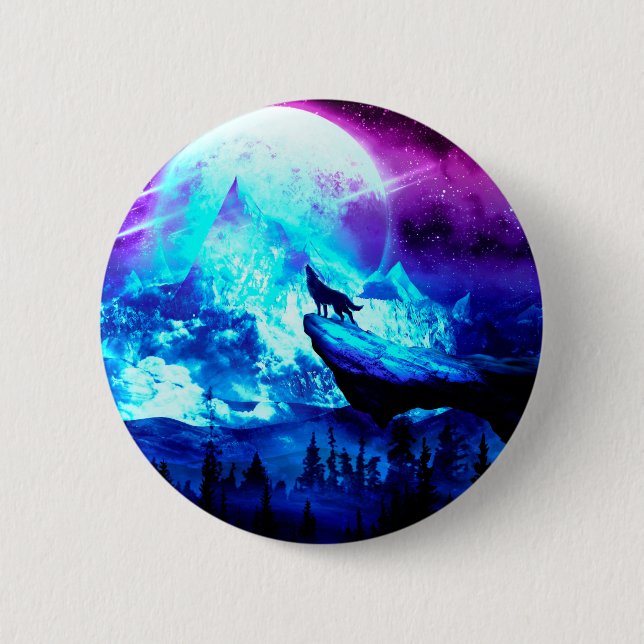Badge Rond 5 Cm Loup coloré hurlant (Devant)