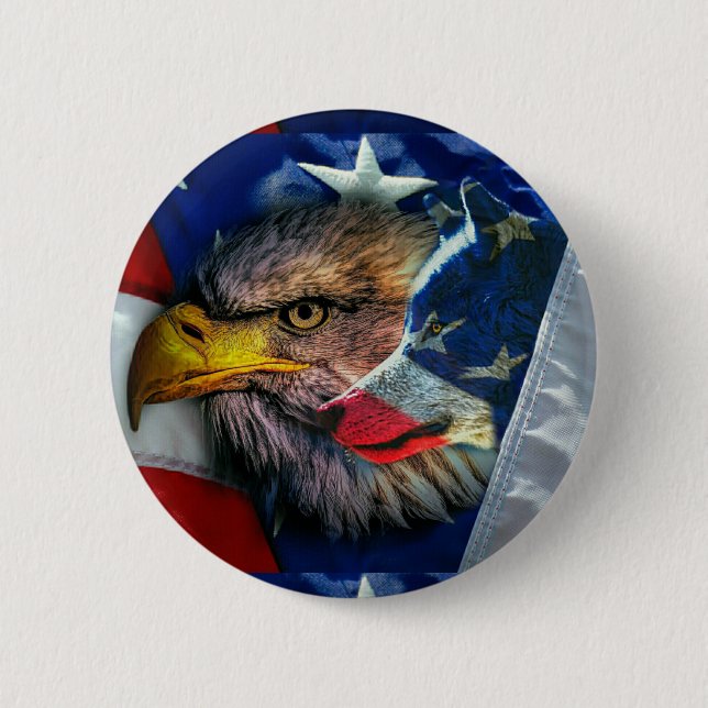 Badge Rond 5 Cm Loup d'aigle patriotique américain (Devant)