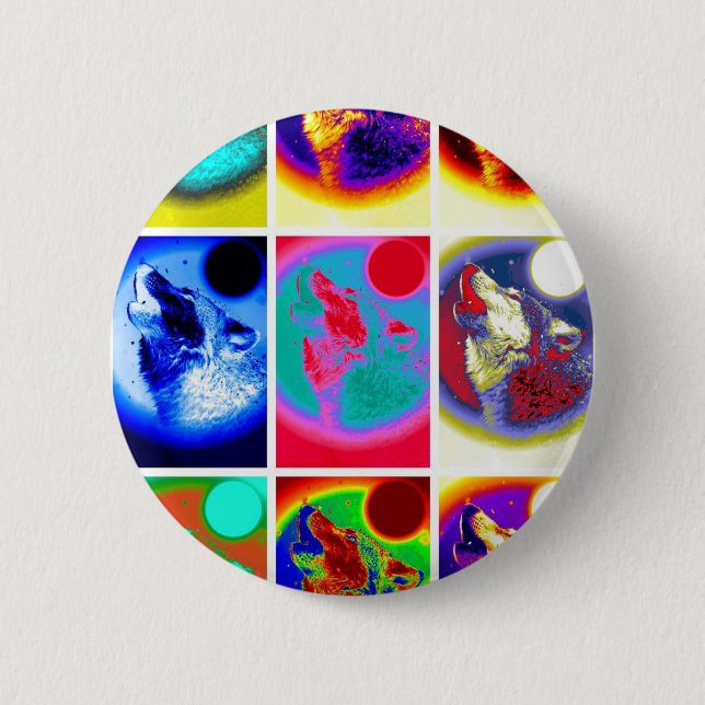 Badge Rond 5 Cm Loup d'art pop (Devant)